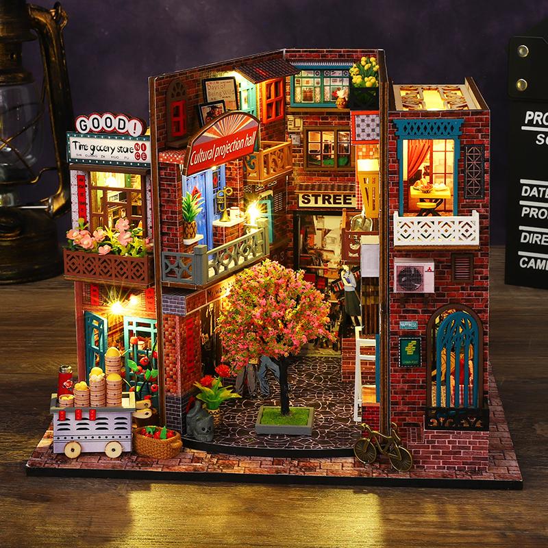 Wooden Mini Doll Houses DIY 3D Puzzle Building Assembly Building Model Toy Home Bedroom Decoration Dollhouse For Christmas Gifts