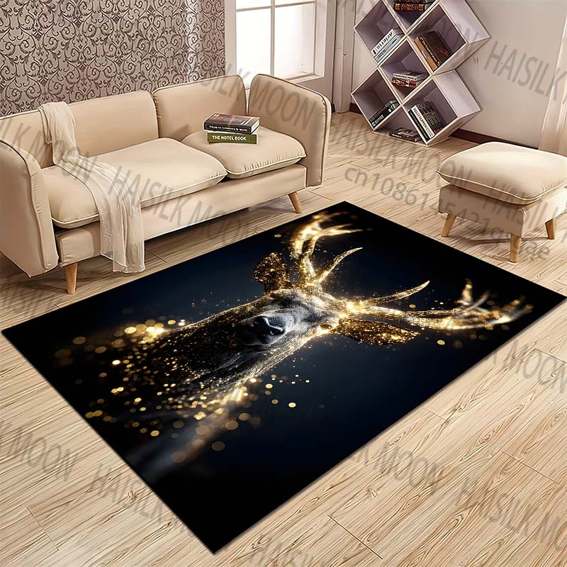 New product Sparkling Golden Light Stag Carpet for Living Room Bedroom Bedside Floor Mat Cloakroom Children Play Mat Area Rug