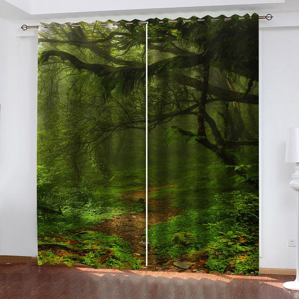 Deep Green Forest Children'S Style 3D Fashion 2 Pieces Boys Kid Window Blackout Curtain Living Room Bedroom Decor