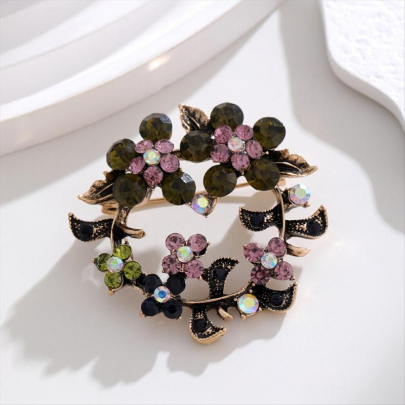 Colorful crystal brooch, vintage floral brooch for women.