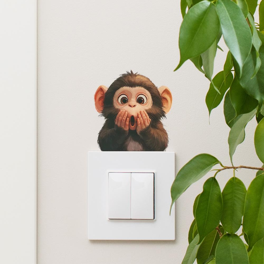 Surprised Cartoon Monkey Switch Sticker Cute Playful Wall Decal for Kids Bedroom Playroom Nursery Self-Adhesive Easy Install
