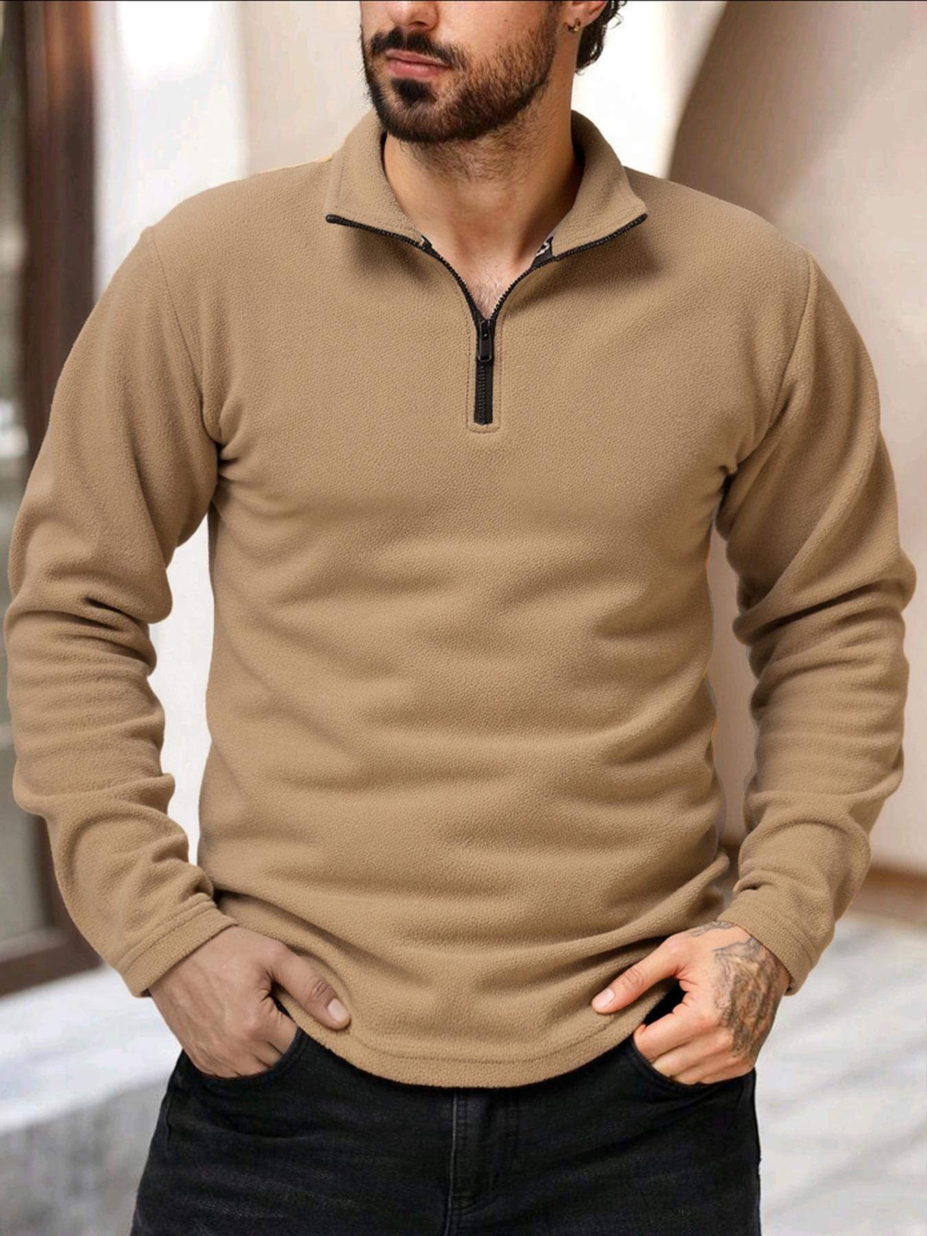 Men s Winter Stand Collar Half-Zip Casual Fleece Hoodie XL хаки