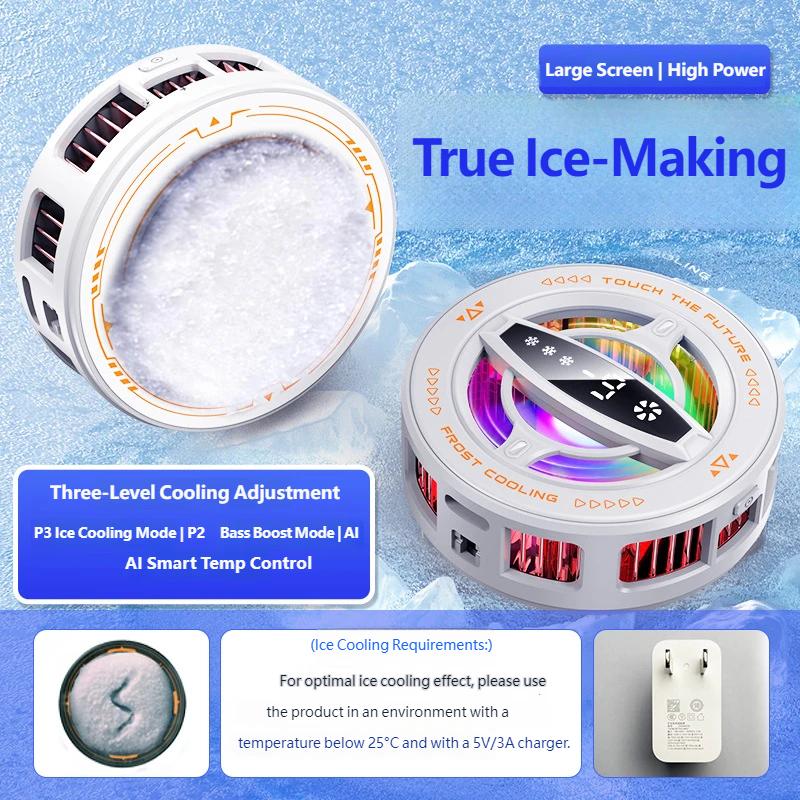 2 In 1 Magnetic Semiconductor Phone Cooler Gaming Radiator with RGB Light Temp Display Clip Stand for iPhone 16 15 14 13 12 Android Tablet