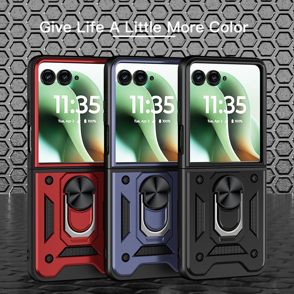KEYSION Stoßfeste Panzerhülle für Motorola Razr 60 Ultra 5G Metallring-Ständer Handy-Rückseite für MOTO Razr Ultra 2025 Razr+2025