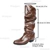 2026 Women's Fashion Pleated Boots Brown Knee-High Modern Black Long Boots Mid Heel Botas Mujer Size 36-43 Zapatos De Mujer