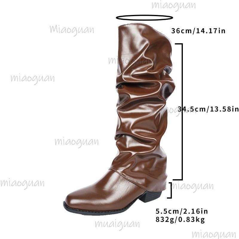 2026 Women's Fashion Pleated Boots Brown Knee-High Modern Black Long Boots Mid Heel Botas Mujer Size 36-43 Zapatos De Mujer