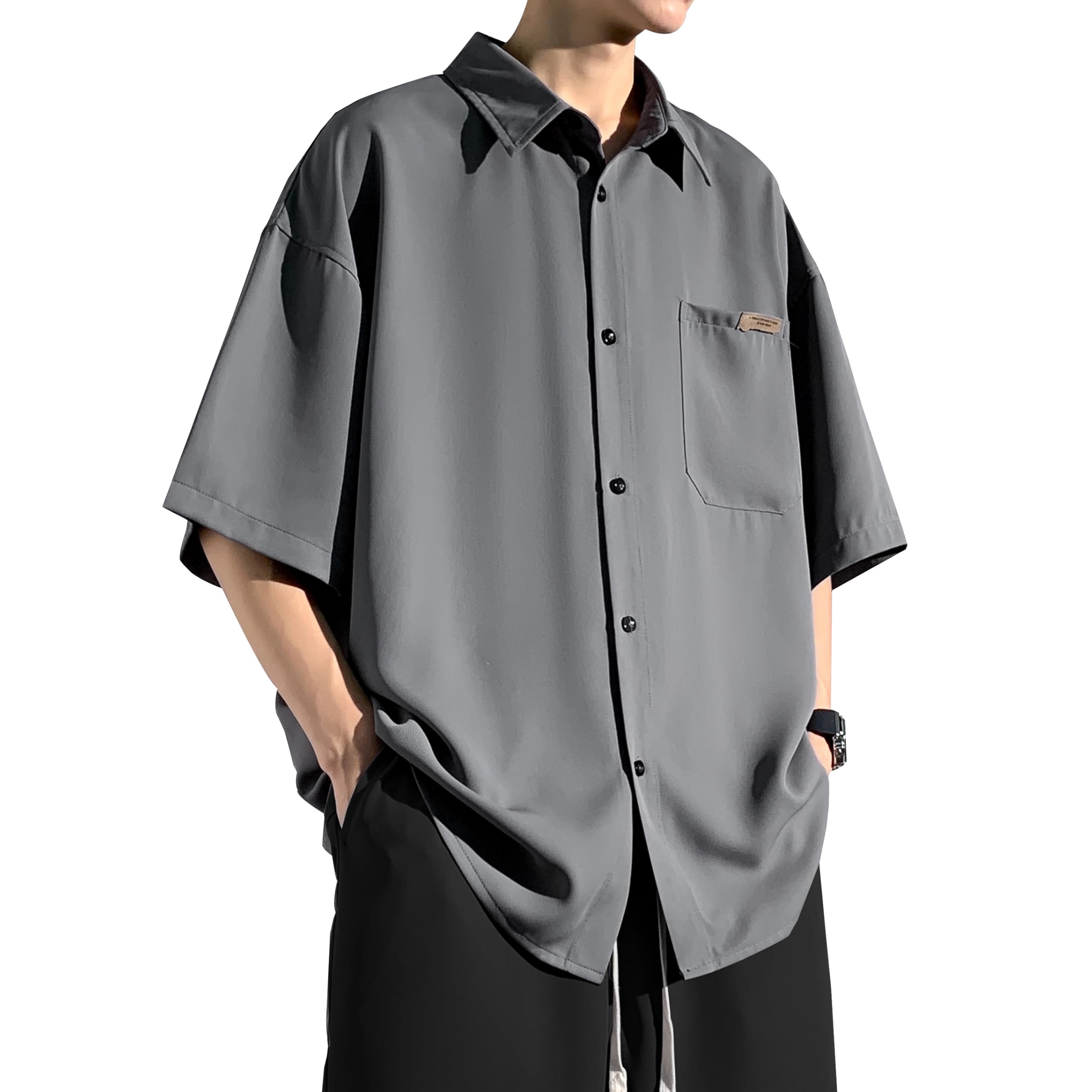 

Metakey Рубашка с коротким рукавом, свободная, однотонная, больших размеров, стильная, для и осени, мужская рубашка, посадка, влагоотводящая, быстросохнущая, цвет, мягкая,