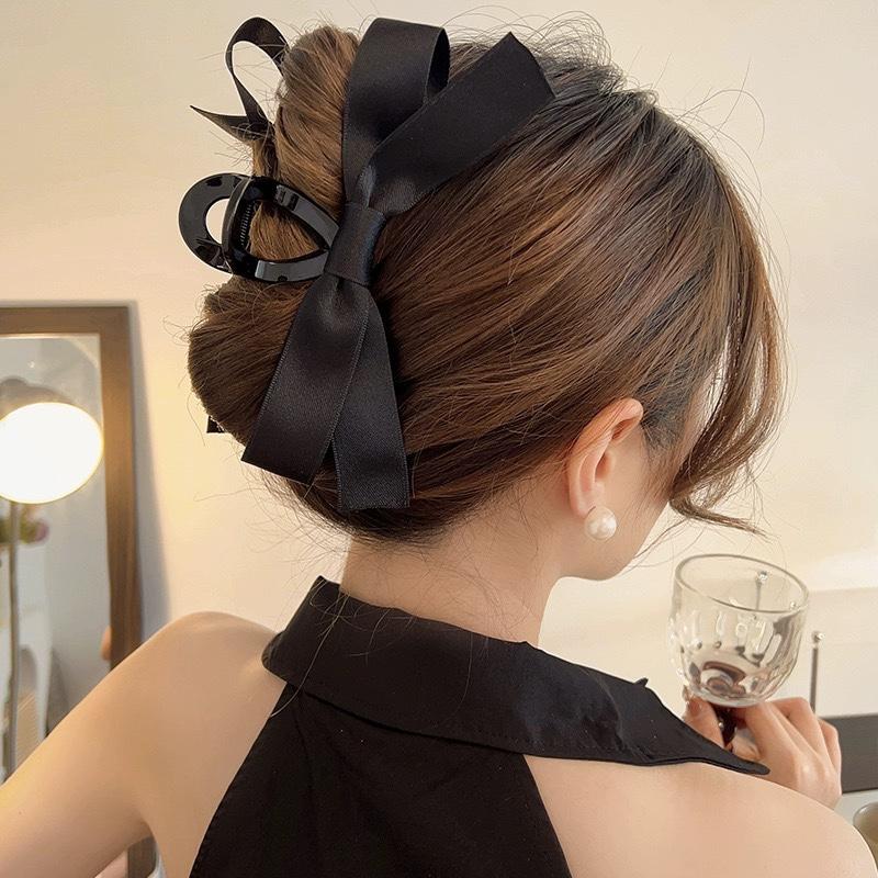 Big Silk Bow Ribbon Hairpin Korean Style Black Bowknot Hair Clip For Girls Vintage Satin Hairpins  Versatile Large Hair Claw
