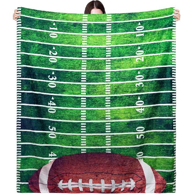Football Blanket Gifts for Boys Girls Football Lovers, Green Football Throw Blanket Super Soft Travel Bed Sofa Blankets for Sport Fans Kids Adults