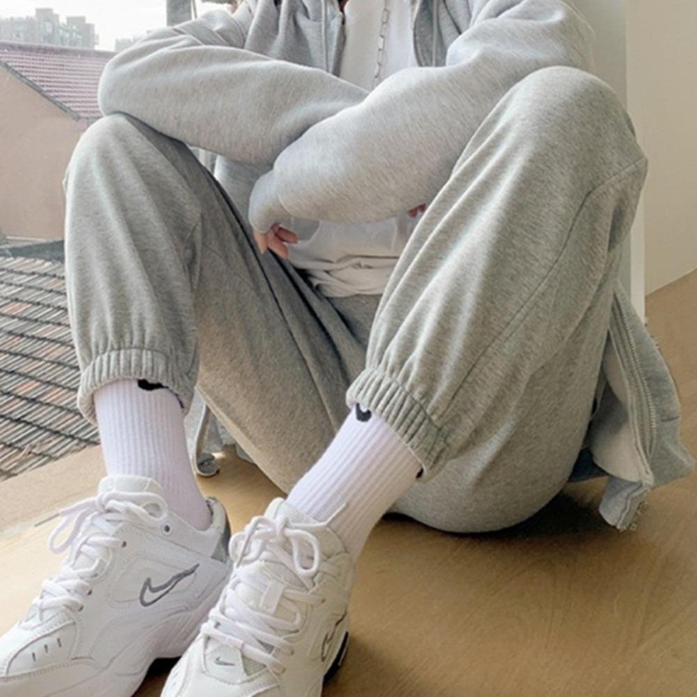 Women's Elastic Waist Jogger Pants Loose Fit Sweatpants Thin Polyester Solid Color Vintage Casual Ankle Length Athletic Trousers