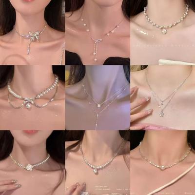 Pearl Broken Silver Necklace Women's High-end New Dress Collarbone Chain Light Luxury Niche Neck Chain Neck Accessories