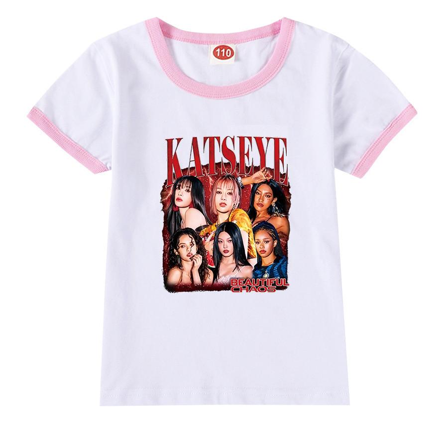 9198 Kids Girls Katseye Print Short Sleeves Casual T-Shirt