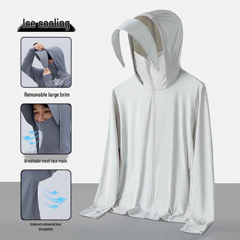 Unisex UPF50+ Cooling Ice Silk Sun Protection Jacket with Detachable Brim for Outdoor Cycling