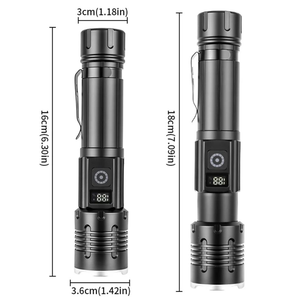 30W Powerful LED Flashlight TYPE-C Charging Ultra Bright Telescopic Zoom Light Handheld Long Range Outdoor Emergency Light