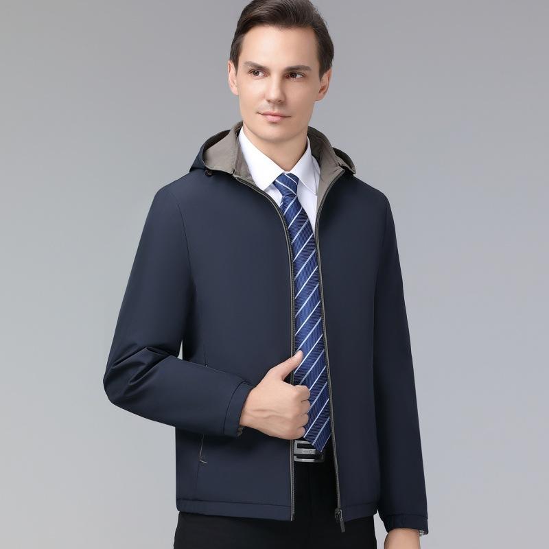 Mulberry Silk Jacket Men's Autumn Middle-aged Business Casual Double-sided Top Dad Wear Removable Hat Men's Jacket