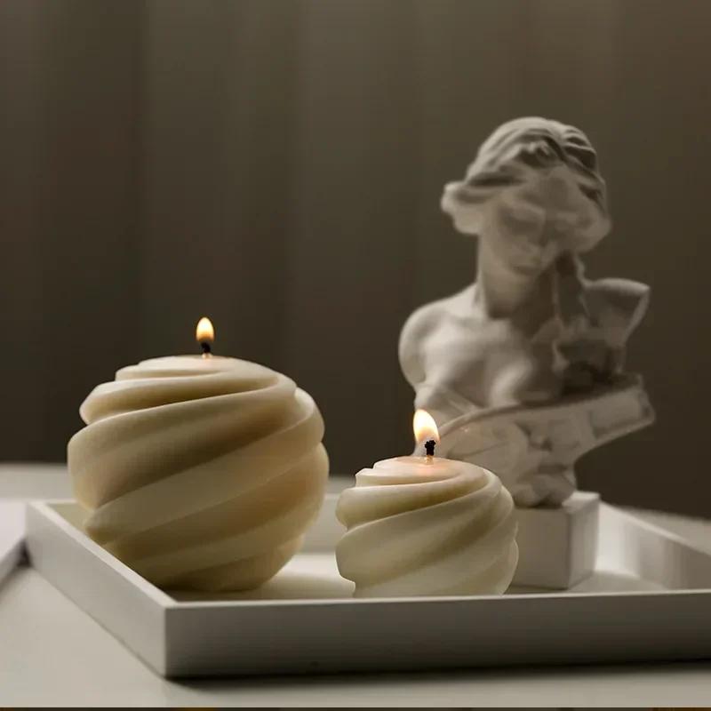 3D Spiral Spherical Silicone Candle Mold Hand Rotating Ball Crafts Gypsum Resin Casting Mold DIY Chocolate Ice Cake Baking Tools