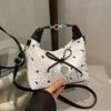Bow Crossbody Bag for Women Sweet Fashion Print Metal Heart Pendant Hand-held Single Shoulder Bag Commute Handbag Underarm Pouch