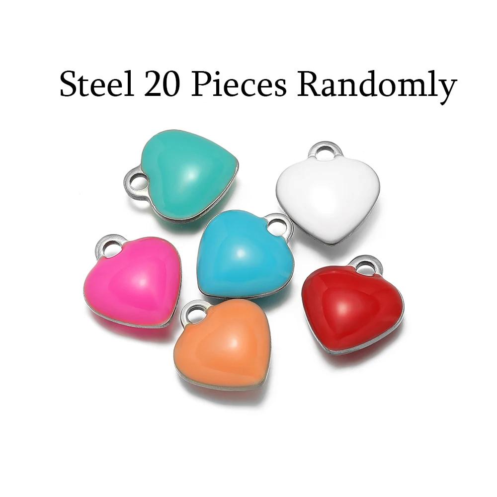 20pcs Stainless Steel Enamel Small 8mm Heart Charms Pendants for DIY Jewelry Necklace Findings Bracelet Supplies Earrings Making