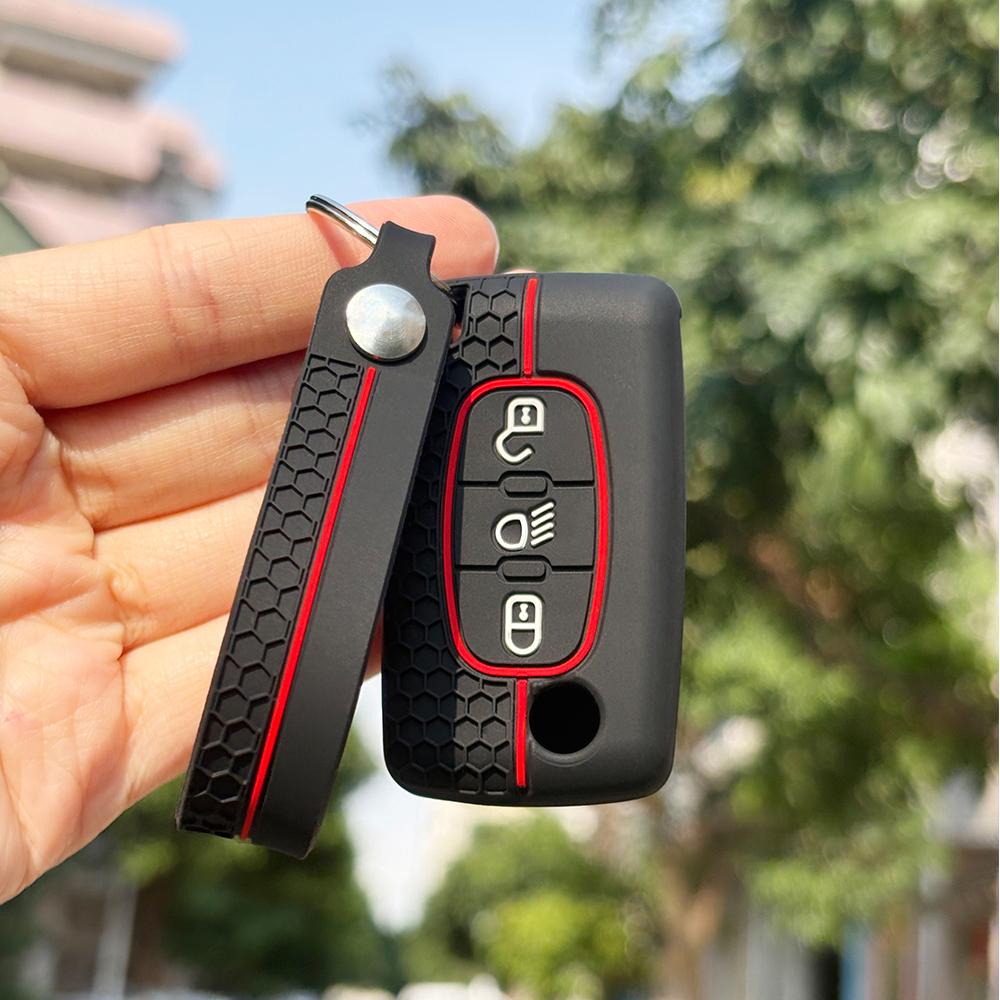 Schlüsselanhänger-Schutzhülle für Citroen C4, C3 III, C3 Aircross, C4 Cactus-Schlüsselkappen und Peugeot 206, 207, 307, 308, 407 (3/4-Tasten-Schlüsseletui).