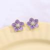 Lavender Purple Flowers Stud Earring for Women Simple Enamel Crystal Rhinestone Personality Jewelry Girl Gift