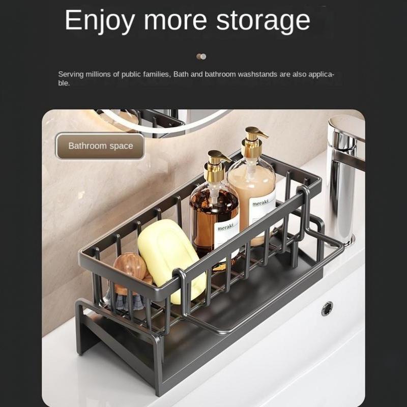 Sponge Drainer Rack Wall Mounted with Towel Holder Space-saving Kitchen Sink Organizer for Bathroom Laundry Room Use