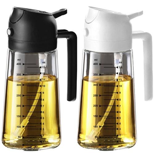 TrendPlain 16 oz/470 ml Cooking Oil Spray - 2-in-1 Oil Spray Bottle & Dispenser, Kitchen Gadget for Air Fryers, Salads, and BBQs, Black & White