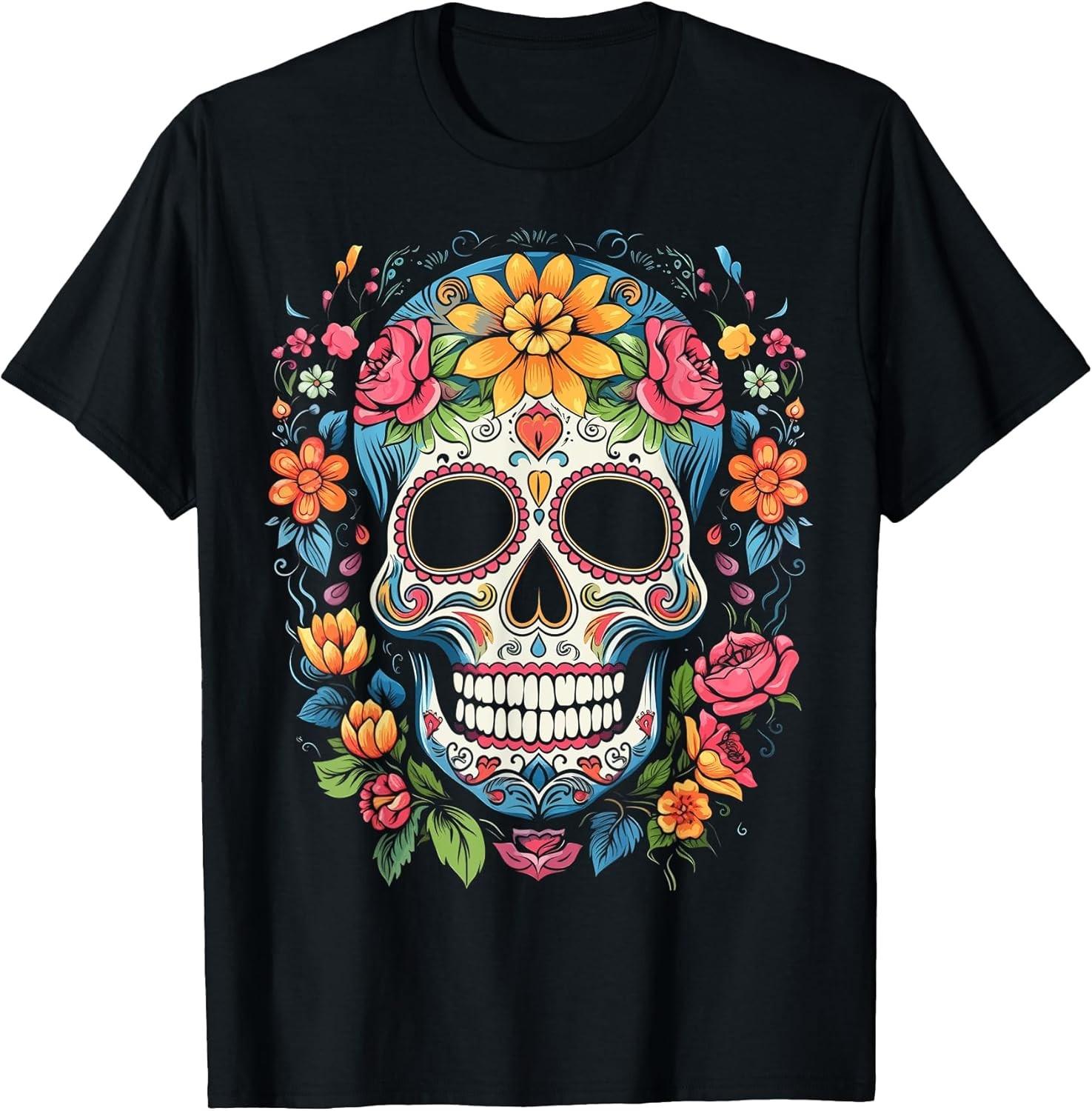 BEST! De Los Muertos Day of the Dead Sugar Skull Halloween Tee Size S-3XL S