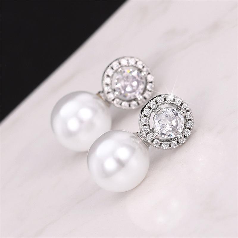 Halo Zircon Pearl Earrings Women's Jewelry