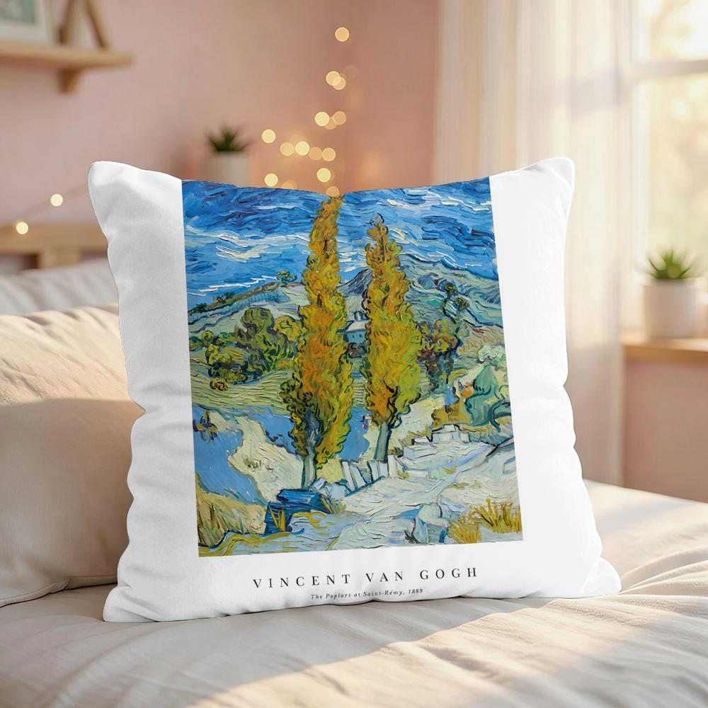 Vincent Van Gogh Nordic Art Cushion Cover Silky Short Plush Invisible Zipper Dustproof Sofa Pillow Case For Home Decor