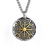 Viking Odin logo compass, titanium steel pendant, European and American style, stainless steel pendant necklace, including 60cm keel chain