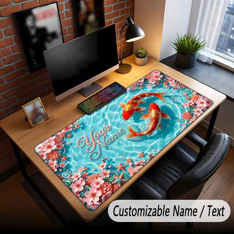 Koi Fish Theme Custom Mouse Pad Personalized With Name Text Customized Desk Mat For Office Home Decor