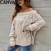 Autumn Winter Plus Size Women Strapless Loose Knit Sweater One Neck Solid Color Pullover Europe USA Style