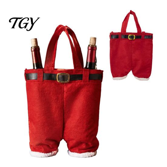Santa Claus Pants Gift Holders Shaped Christmas Candy Bag, Large Wine Bottle Holder with Festival Pouches Handle, Holiday Treat Tote for Party