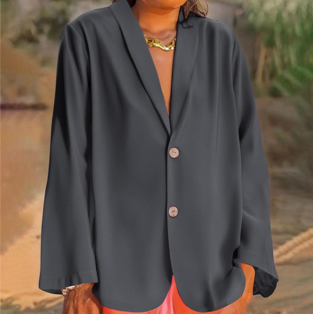 Women's Fashion Solid Color V-neck Long Sleeve Button Casual Cardigan Coat