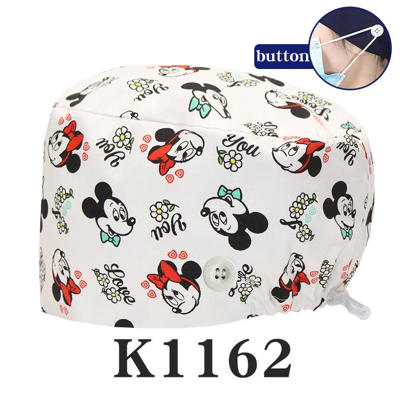 Cartoon Printed Nursing Caps Men Women Medical Hats Adjustable Long Hair Pet Dental Clinic Doctors Scrub Hat