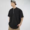 American retro waffle half zipper solid color short-sleeved T-shirt men's summer simple loose casual half-sleeved top