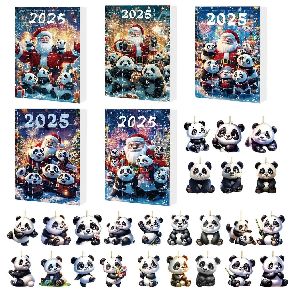 Christmas Panda Advent Calendar Cute Panda 2D Acrylic Pendant 24 Days Cute Panda Ornaments Car Pendant Christmas Party Gift