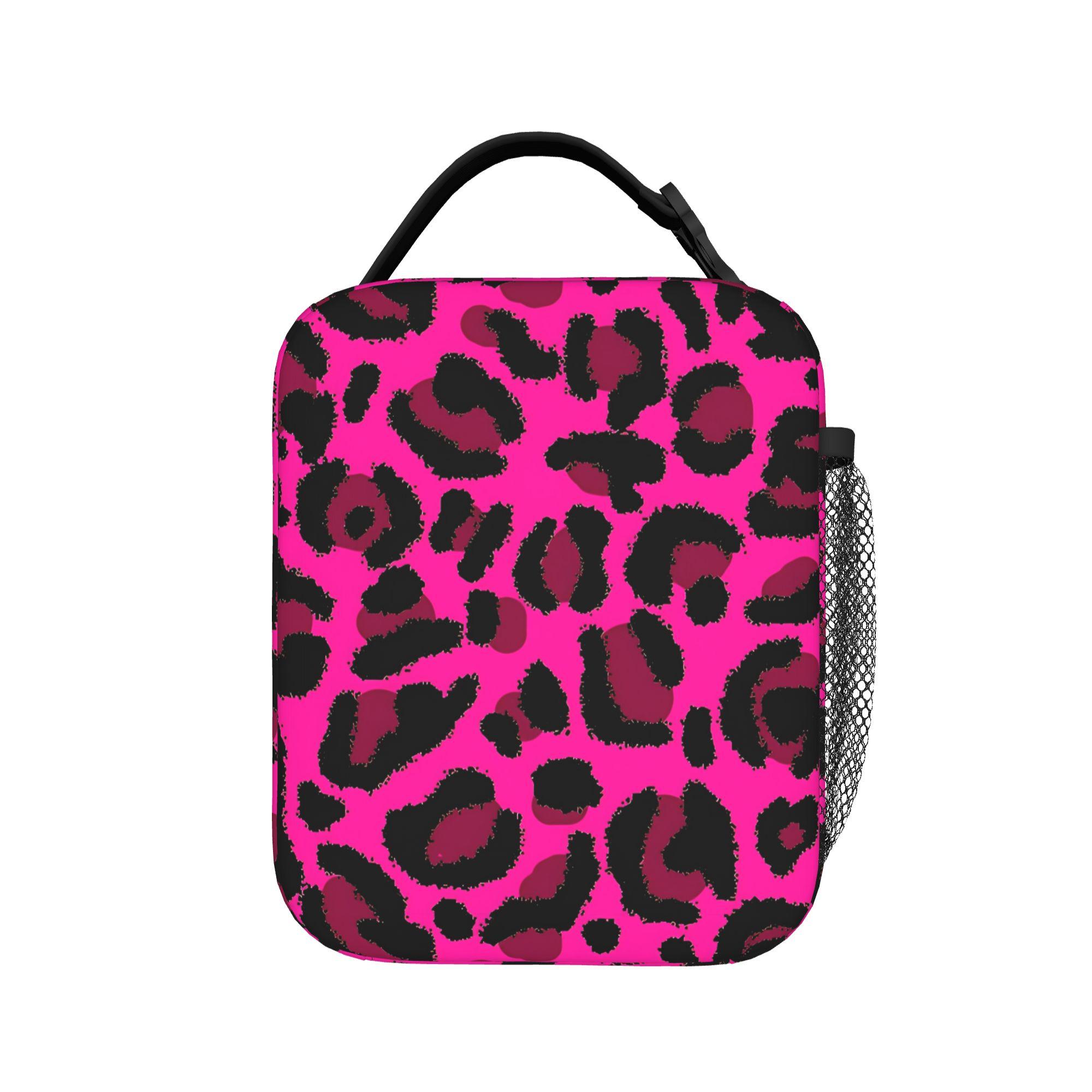 Hot Pink Y2K Aesthetic Leopard Print Lunch Bag Cute Lunch Box For Child Office Cooler Bag Oxford Thermal Lunch Bags One Size