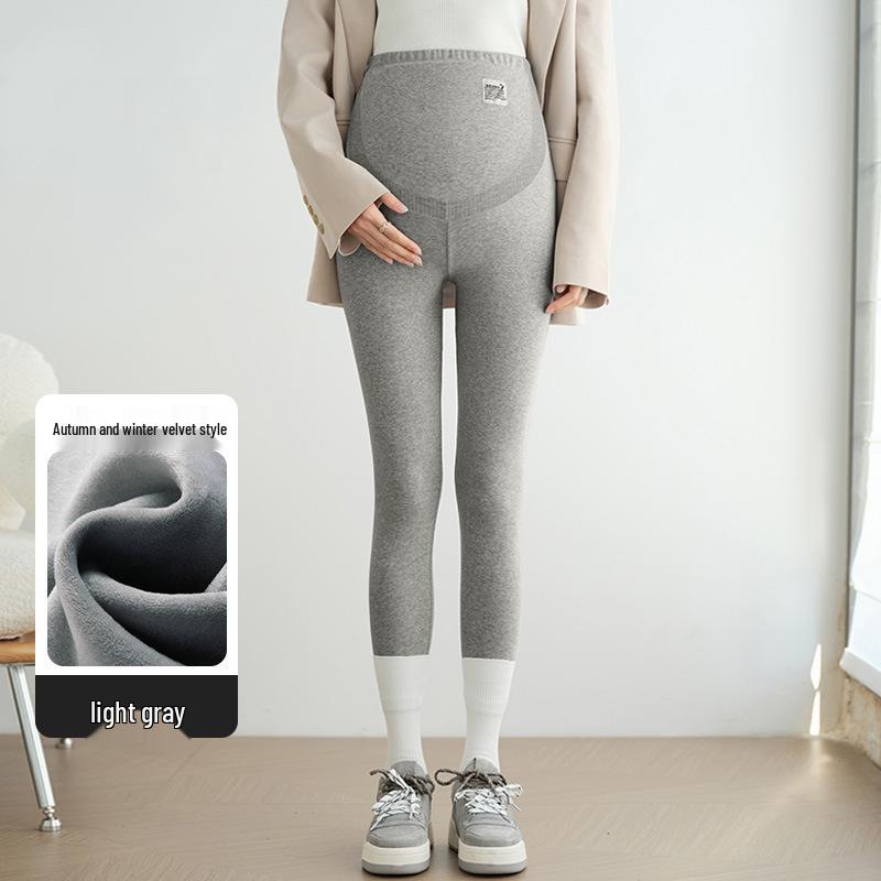 Plus Size Adjustable Maternity Leggings with Belly Support and Fleece for Spring, Autumn, and Winter
