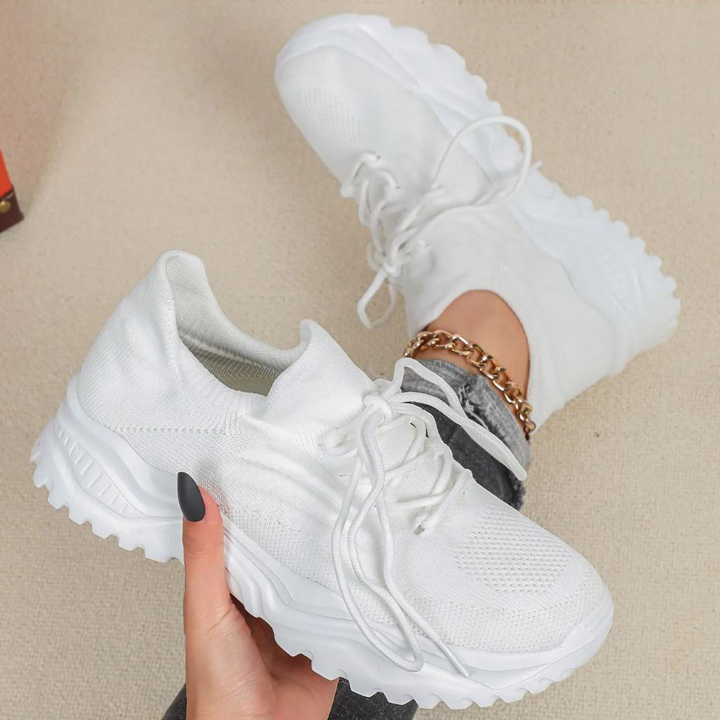 Fashion Chunky Shoes Platform Sneakers for Women Knitted Men's Casual Sports Shoes Breathable Trainers Elastic Slip-on Shoes