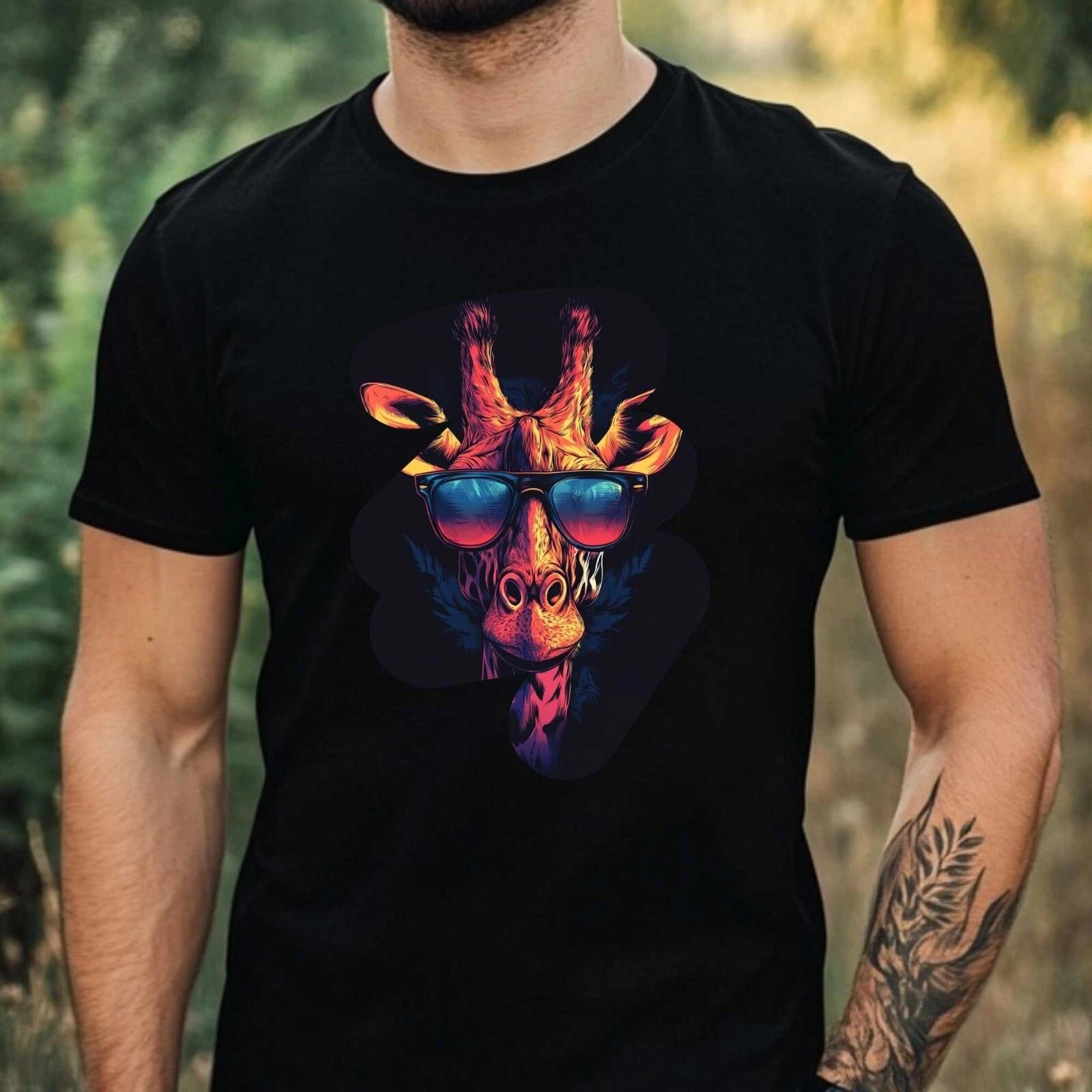 T-Shirt Herren Giraffe mit Sonnenbrille Motiv Baumwolle Größe XS bis 5XL S