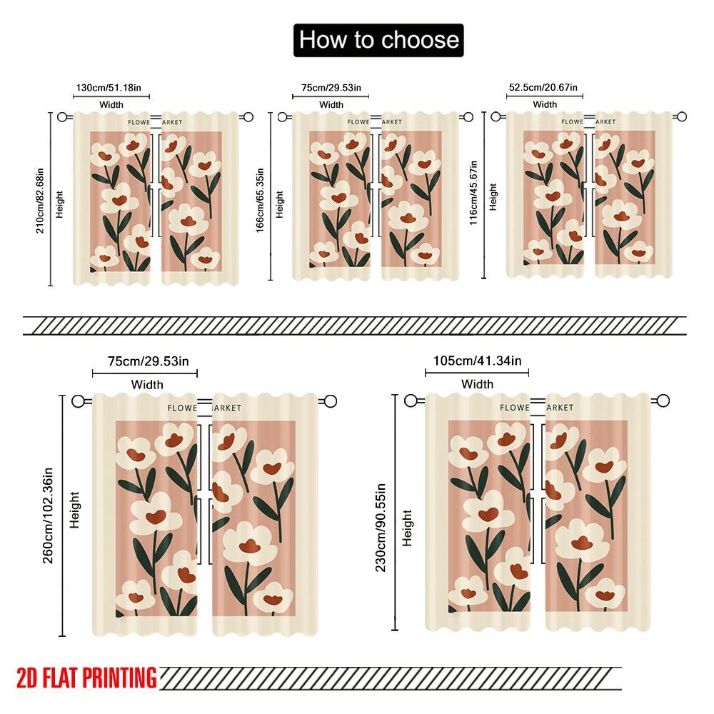 2pcs 2D Flat Printing Window Curtains Flower Market Floral 100% Polyester Without Electricity Party Decorations for Booths