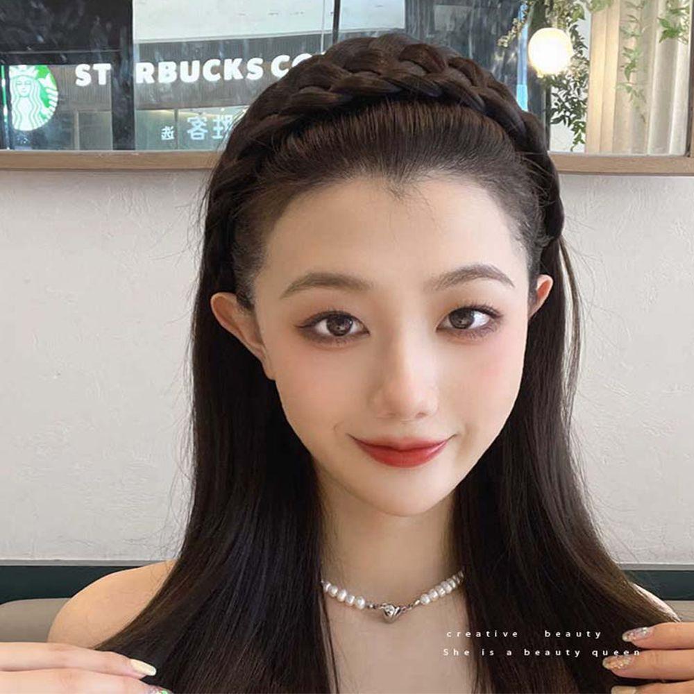 Braid High Cranial Top Artifact Korean Style Headwear Wig Headband Wide Hair Hoop Female Hairbands
