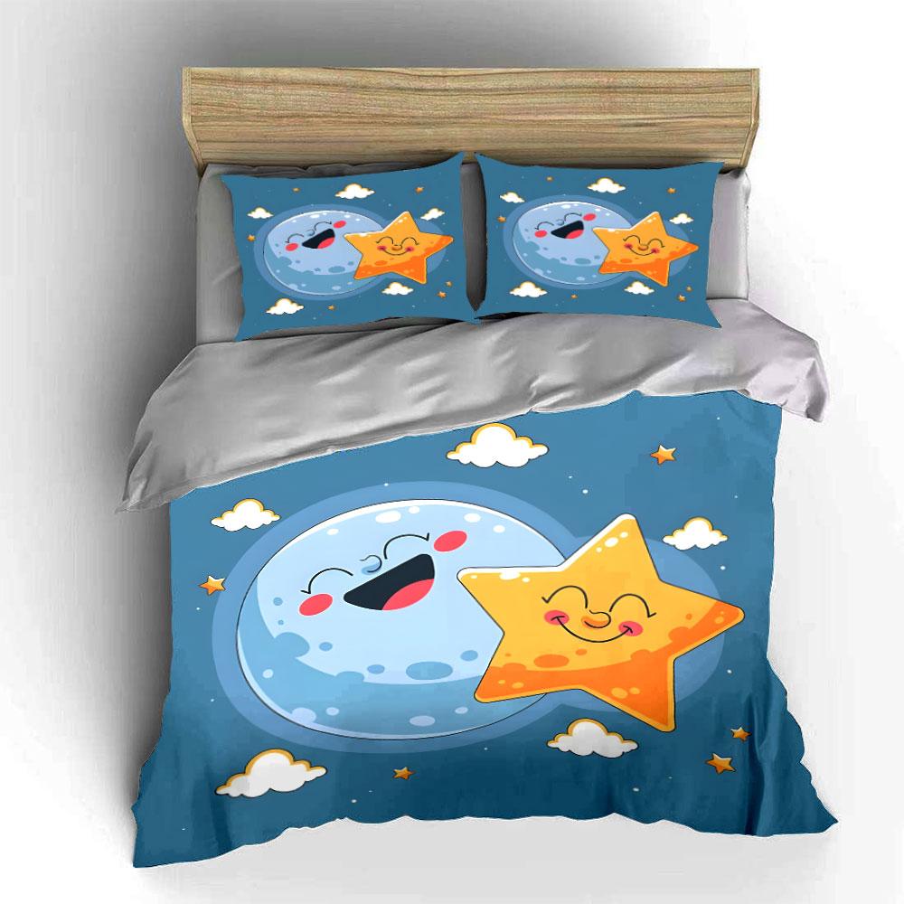 Moon and Star Cartoon Bedding Set Bedding Duvet Cover Set Duvet Cover Pillowcases (1 * Duvet Cover 2 * Pillowcases, Without Duvet Insert)