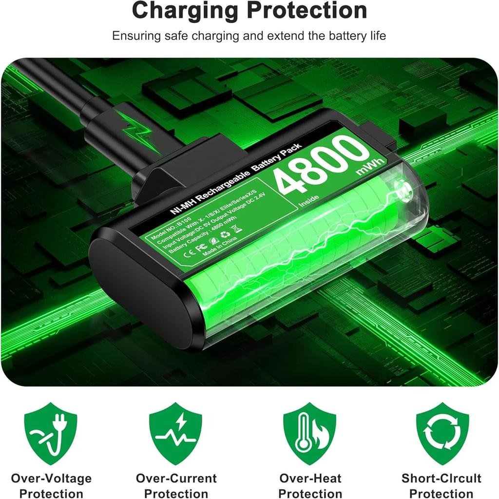 2Pcs 4800Mwh Battery Xbox One Controller Batteries Pack Play Andcharge Kit Usb-C Charging Cable/4 Covers for Xbox One/seriesx|S