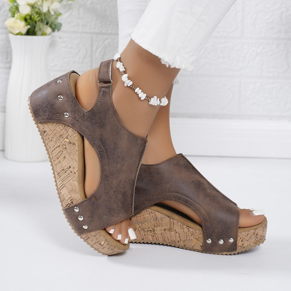 

Fashion Summer Street Style Women s Footwear Solid Color Thick Sole Wedge Sandals Rubber Sole Open Toe Elegant Women s Shoes Plus Size 43 шоколадный