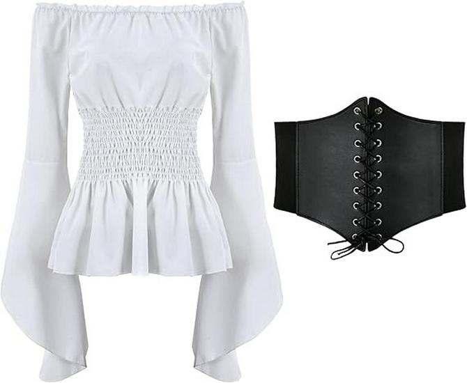 2020wish Damen Langarm Renaissance Mittelalter Tops & Accessoires