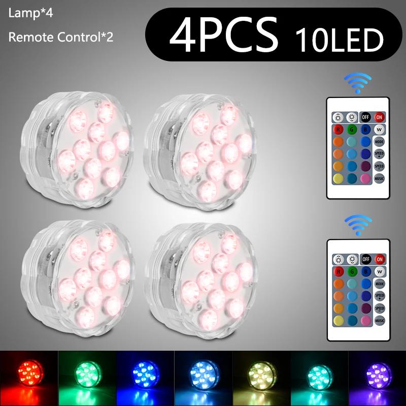 10Leds RGB LED Underwater Light Submersible Night Lamp Battery Powered Garden Swimming Pool Light For Wedding Party Vase Bowl