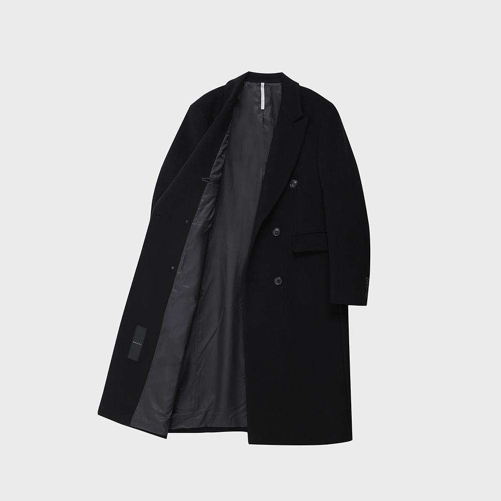 Noirer Cashmere Double-Breasted Coat (Black)