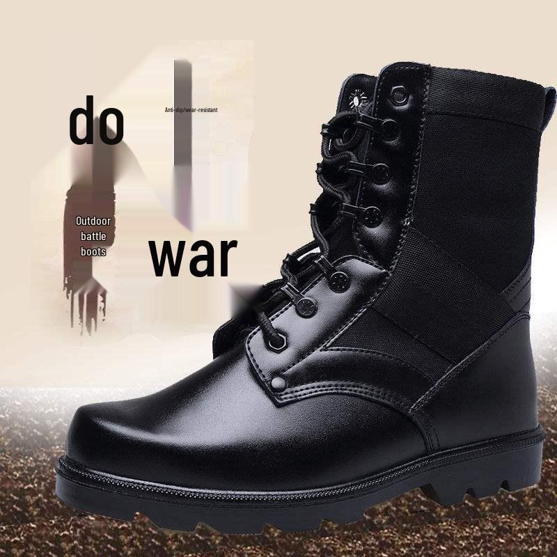 Men's Shock Absorption Outdoor Combat Boots - Breathable Hiking & Security Footwear with Wool Lining.